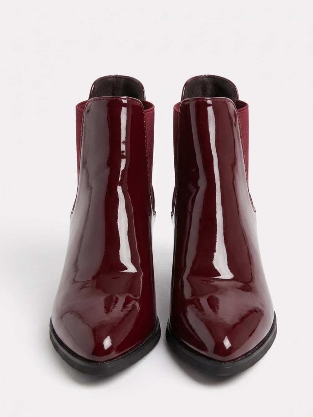 Patent Pointed Toe Ankle Chelsea Boots | Wine Mulberry Red SIZE 6